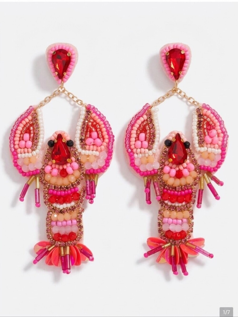 🆕️ Beaded Lobster Earrings Handmade Artisan Large Statement Dangle Drop NWOT